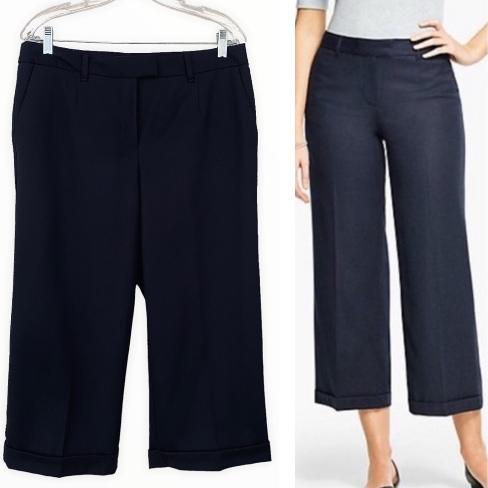 Talbots Italian Flannel Classic Black Cropped Cuffed‎ Wool Pant Size 10
